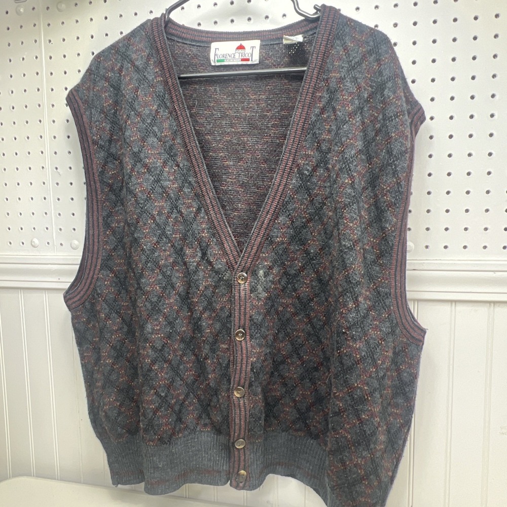 Vintage Florence Tricot Sweater Vest Mens XXL Acrylic Wool Button‎ Up Italy